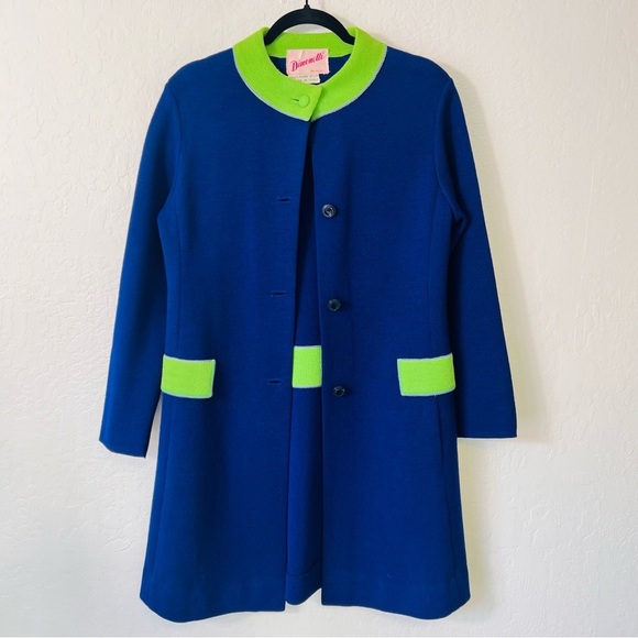 2 Piece 1960s Vintage Dimonelli Blue Green Sleeveless Dress + Matching Coat 10 - Picture 2 of 12